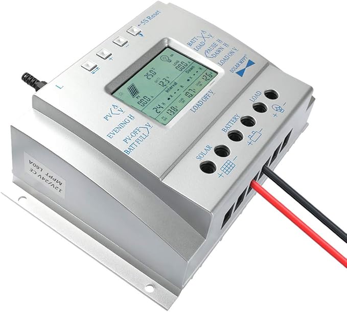 80A Solar Charge Controller 80 amp Solar Panel Regulator with Load Timer 12V 24V Auto with LCD Display USB 5V 1500mA and Usd for Control Landscape Lights and Water Features