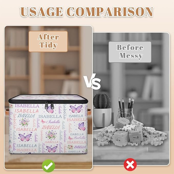 Custom Storage Bins with Zipper Lid Personalized Butterfly Flower Fabric Lidded Storage Baskets Boxes Foldable Cubes Clothes Organizer Container