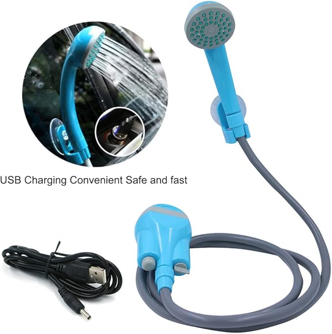 Haueeschoen Portable Shower Outdoor/Indoor USB Charging Handheld Rechargeable Showerhead Pumps with 2 Nozzles for Camping Travel Car Wash Swimming Pool