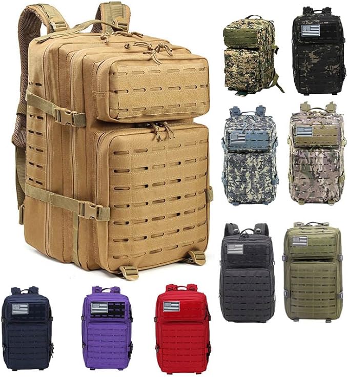 Outdoor Sports Pack Hiking Bag Tactical Rucksack Camo Knapsack Combat Camouflage Tactical 47L Molle Backpack - Purple