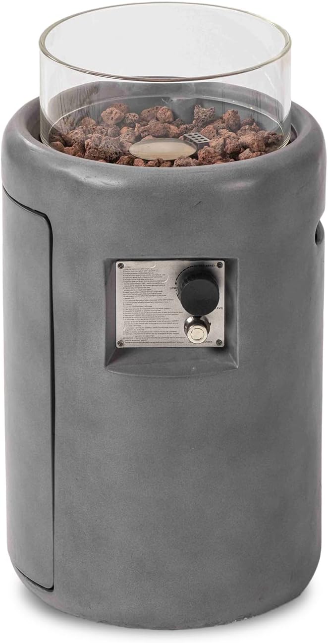 SUNBURY Outdoor Gas Fire Column 40000 BTU Propane Fire Pit for Patio Party &amp Gathering Compact Flame Heater with Lava Rocks Waterproof Cover for Yard &amp Deck Ambiance (Grey)