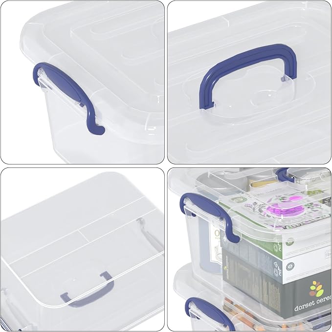 8 Quart Plastic Latching Boxes with Handles Clear Storage Tote with Lids 2 Packs
