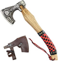 TheBoneEdge 17.5 Steel Blade Black &amp Red Leather Wrapped Handle Hunting Axe with Sheath