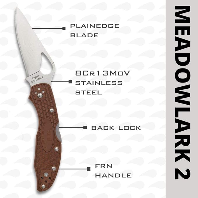 Byrd by Spyderco Meadowlark 2 Lightweight Folding Pocket Knife with 2 8Cr13MoV and FRN Handle - EDC Knife for Men and Women Perfect for Hunting Tactical Camping Survival - PlainEdge - BY04PBN2