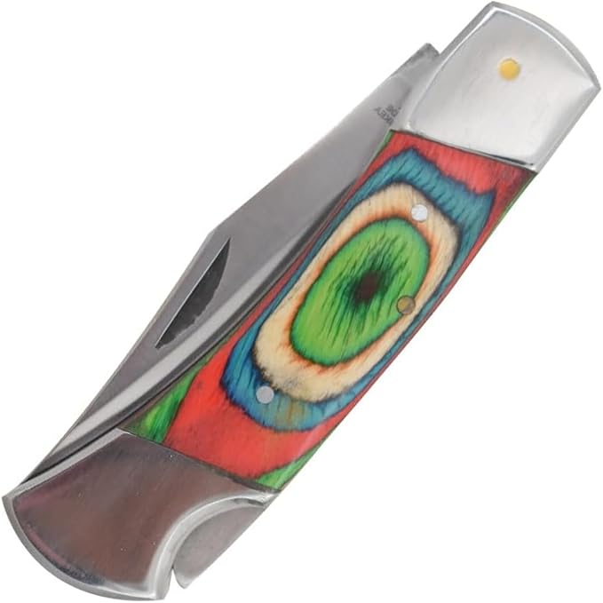 7 Handmade Folding Pocket Knife – 3 440 Stainless Steel Clip Point Blade – Silver Bolster – Genuine Leather Sheath Included (Multi-Color)