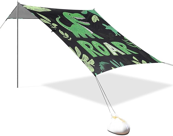 Dinosaurs Leaves Beach Tent UPF50+ Waterproof Sun Shelter with Sandbags and Shovel for Camping Fishing Backyard Fun