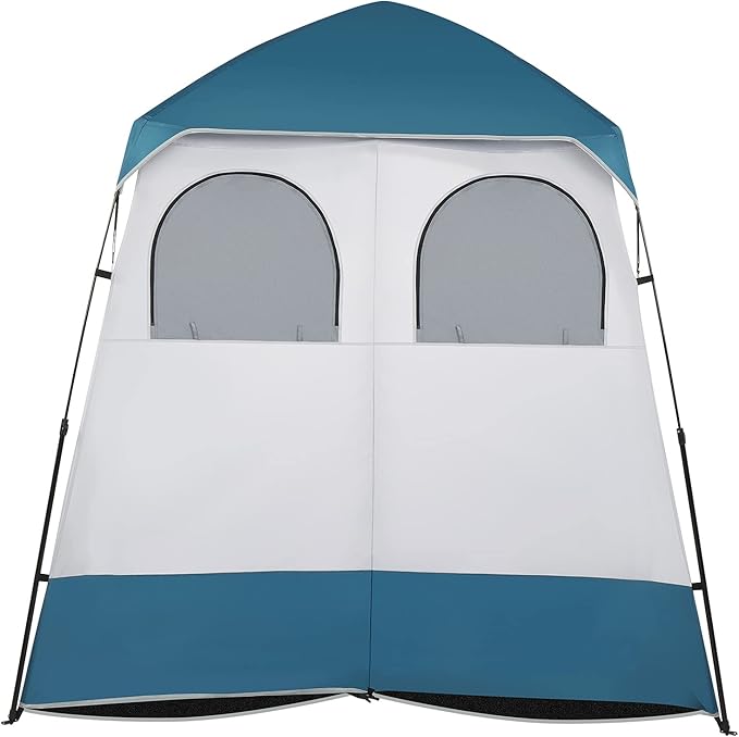 2 Room Shower Tent 7.5ft Changing Tent w/Mesh Pocket &amp Clothesline Large Instant Pop Up Privacy Tent Easy Set Up Camping Essentials Portable Shelter for Toilet Fishing Dressing Blue &amp