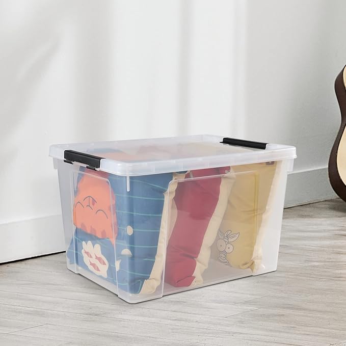 4 Pack Clear Storage Latch Bin with Lid 34 L Plastic Wheeled Storage Box