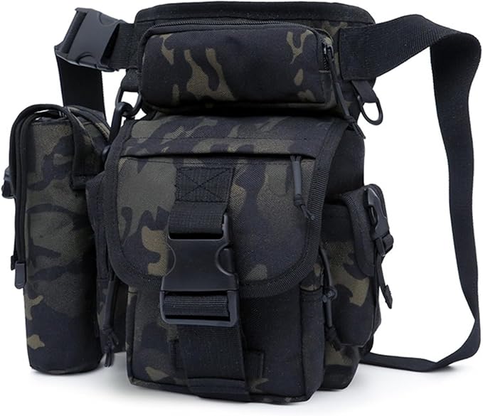 Tactical Drop Leg Bag Nylon Thigh Fanny Pack for Men Women Motorcycle Leg Pouch for Outdoor Travel Sports Cycling Fishing Riding Hiking Camping with Water Bottle Pouch (Camouflage)