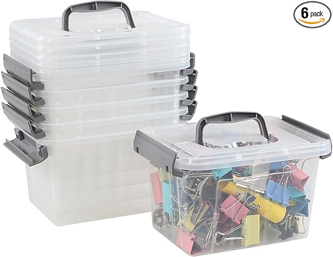 3.5 Quart Small Clear Latching Boxes with Handle Tiny Plastic Storage Bins with Lid 6 Packs