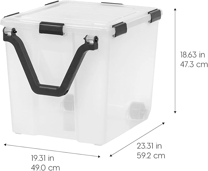 IRIS USA 6 Pack 106 Quart WEATHERPRO Wheeled Plastic Storage Bin Organization Container with Durable Lid Seal &amp Secure Latching Buckles Clear/Black