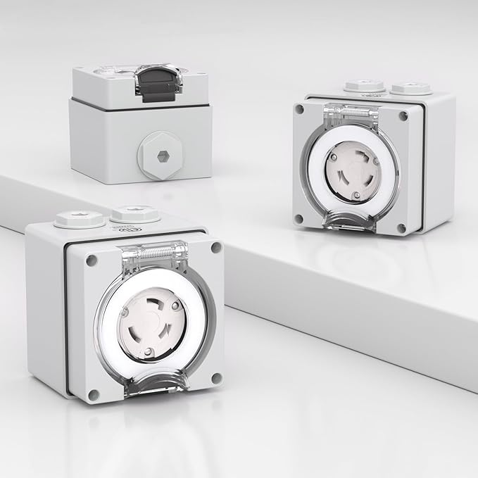 STARELO 30 Amp Locking Female Plug Box NEMA L5-30C Generator Twist Lock Adapter Female Connector125 VoltOutdoor dustproof and Weatherproof for generators Welding Machines etc.ETL Listed.