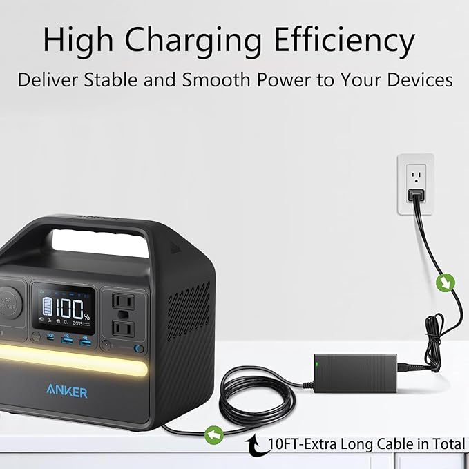 65W AC/DC Adapter Compatible with Anker 521 Portable Power Station A1720 Anker 521 523 533 A1730 A1731 Powerhouse II 300 256Wh 288Wh 389Wh 300W/200W Solar Generator Power Supply Wall Charger Plug