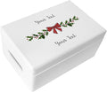 Creative Deco Personalized White Wooden Storage Box Christmas Box | 11.8x7.87x5.51in (+-0.5) | Garland | Hinged Lid Handle Engraving | Gift Box | ROUGH UNSANDED Keepsake Memory Souvenir Chest