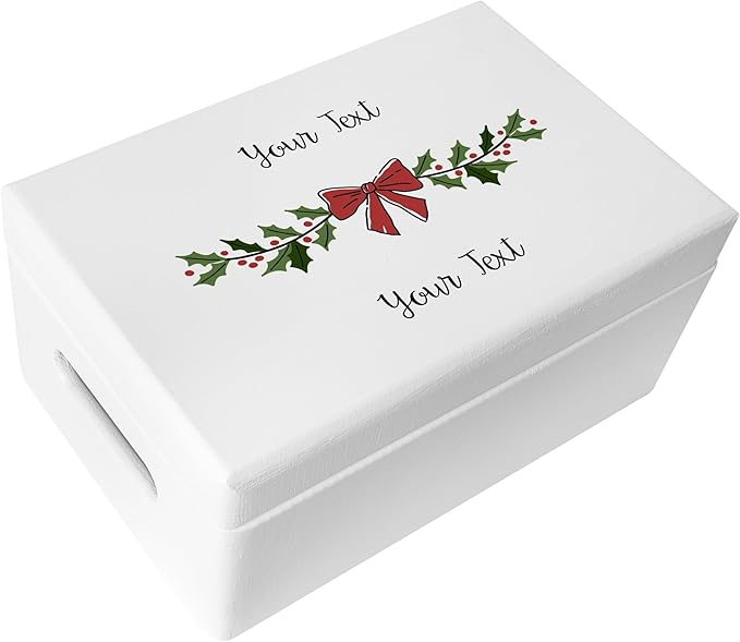 Creative Deco Personalized White Wooden Storage Box Christmas Box | 11.8x7.87x5.51in (+-0.5) | Garland | Hinged Lid Handle Engraving | Gift Box | ROUGH UNSANDED Keepsake Memory Souvenir Chest