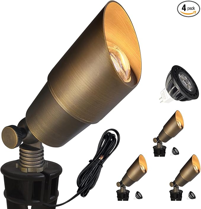 COLOER Die-cast Brass Low Voltage Spotlight12V AC/DC Outdoor Landscape Lighting Directional Garden Patio Spot Up Light (Bronze(101B) 4 Pack with Bulb)