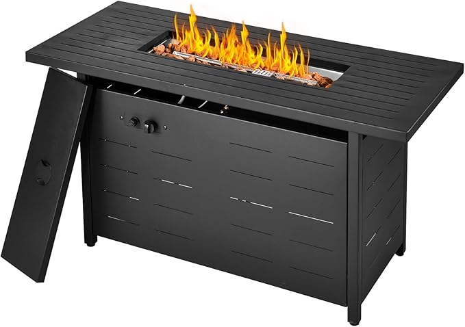 45 inch Propane Fire Pit Table50000 BTU Gas Fire Pits Table with Lid &amp Lava Rock &amp Waterproof Cover Outdoor Propane Firepit for Dining or Party Outside Patio Garden Yard