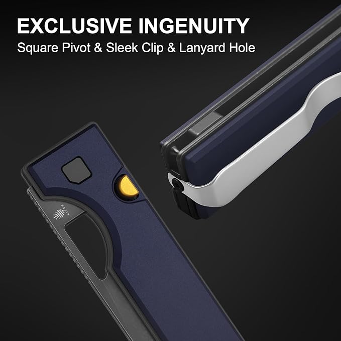 Kizer Little Ringbo Pocket Knife 2.95 AEB-L Steel Drop Point Folding Knife with Blue Aluminum Handle Thumb Hole Opener Button Liner Lock EDC knives for Camping Hiking V3708A3