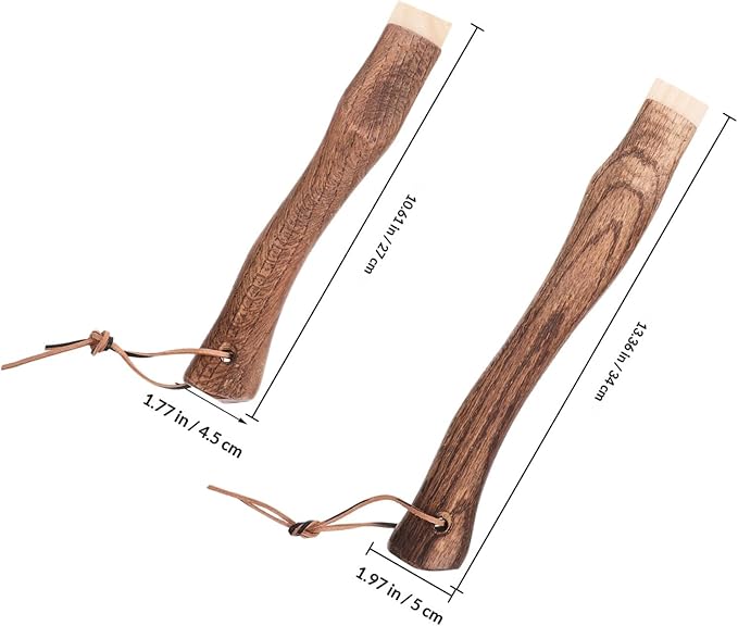 Abaodam 2pcs Wooden Axe Handles Short Curved Replacement Handles with Hanging Hole for Hatchet and Outdoor Camping Tools 26cm and 33cm with Wooden Shims Included
