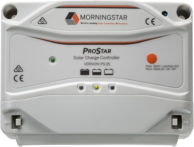 Morningstar Prostar 15A PWM Solar Charge Controller (PS-15) - Intelligent Solar Panel Regulator Supports 12V/24V LA/Lithium Batteries LVD/Lighting Control HazLoc Rated Low Noise - Designed in USA
