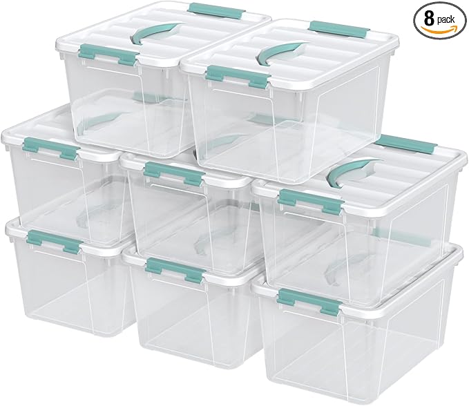 8 Packs 14 Quarts Latching Containers with Handles Please Clear Storage Boxes Totes