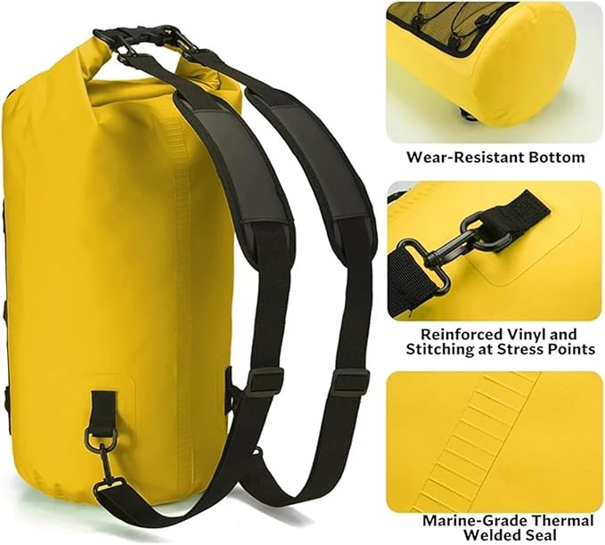 Waterproof Dry Bag 2pcs Swimming PVC Pack Dry Bag Backpack for Women Men 10L 20L Waterproof Shoulder Kayak Trekking Drifting Rafting Surfing Boating Bag for SwimmingBoating(30L Yellow)