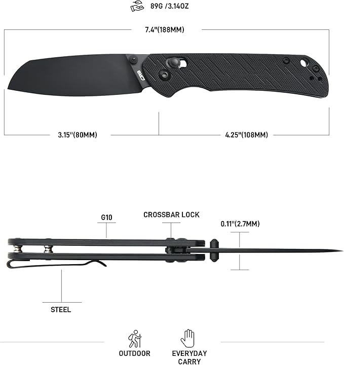 CJRB Lyrid Folding Pocket Knife 3.15'' AR-RPM9 Steel Blade with G10 Handle Crossbar Lock Sharp EDC Knife for Men Women Camping Survival Hiking(J1953 Black)