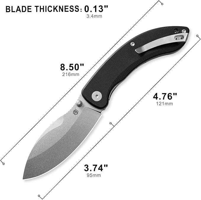 Petrified fish PFB06 Zonda Folding Knife3.74 14C28N Steel Stonewashed Blade G10 Handle Folding Pocket Knife for EDC Camping Outdoor (Black Stonewashed)