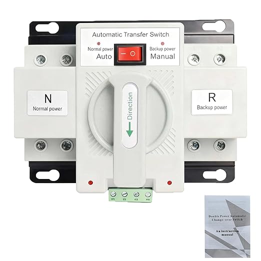 220V Automatic Transfer Switch Dual Power 2P 63A CE Certified ATS Generator Changeover Switch 50Hz/60Hz White