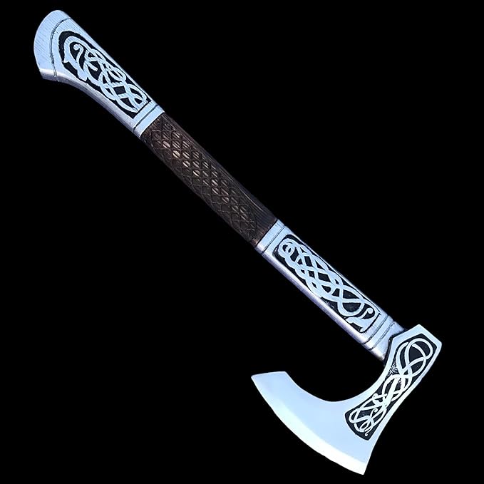 [DARK WARRIOR] Authentic Medieval Assassin's Creed Valhala Viking Battle Eivor AxeFully Functional Hand Forged Carbon Steel with Engraving Wood Shaft Personalised Gift for Viking &amp Gaming Lovers