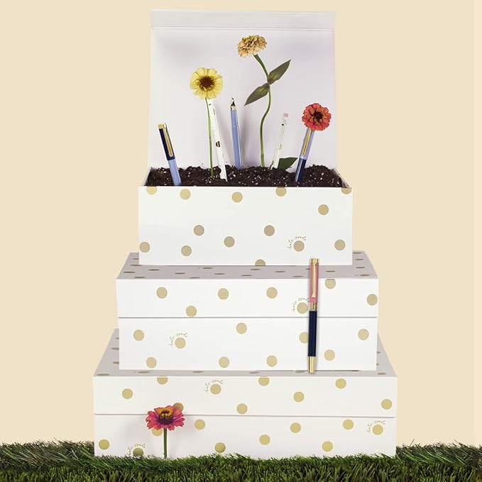 kate spade new york Decorative Storage Boxes with Lids 3 Pack Sturdy Organizer Storage Bins Includes Small Medium Large Pink Nesting Boxes with Magnetic Closure Gold Dot with Script