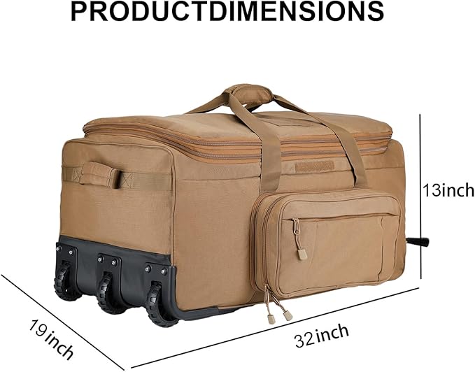 Military Wheeled Deployment Bag Large Tactical Heavy Duty Duffel Bag for Camping Hiking (Tan)