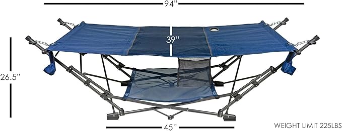 Zenithen Limited Outdoor Indoor Portable Foldable Metal Framed Lounge Hammock Furniture for Camping Backyard and Patio Full Sized Hammock with Storage Blue