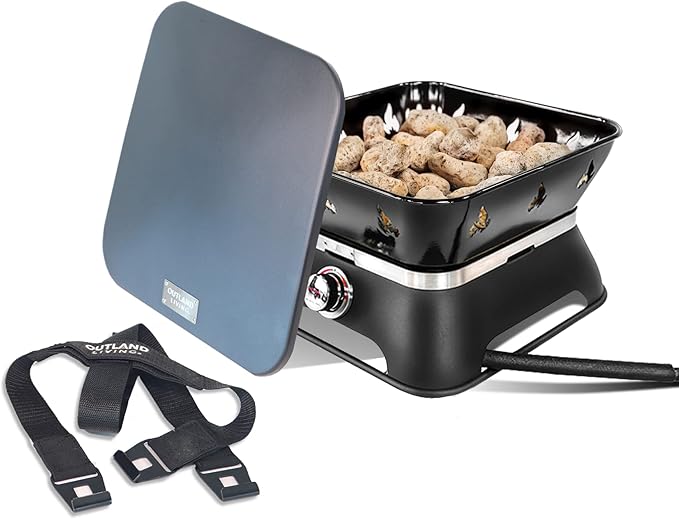 Outland Living Firebowl 805 Firecube 14” Portable Square Smokeless Propane Fire Pit – Outdoor Gas Fire Pit with Cover &amp Carry Kit Lava Rocks 58000 BTU Black