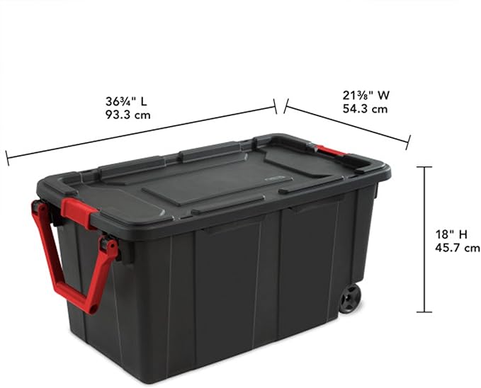 Sterilite 8-Pack Industrial Tote Heavy-Duty Storage Bins w/Lids and Wheels 40 Gallon - Stackable Organizing Containers for Home Garage Office and Basement