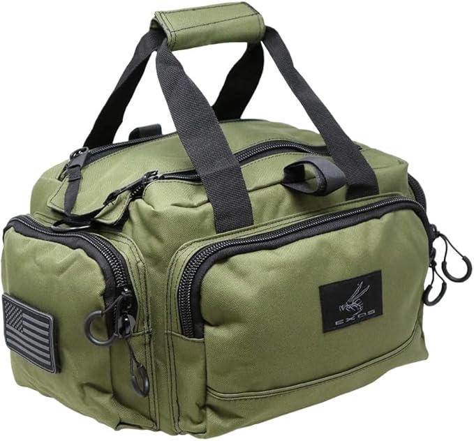 Exos Tactical Range Bag - Medium Size Range Bag for Shooting - Gun Case for Handguns Ammo Storage Tactical Backpack Molle Webbing Free Subdued USA Patch