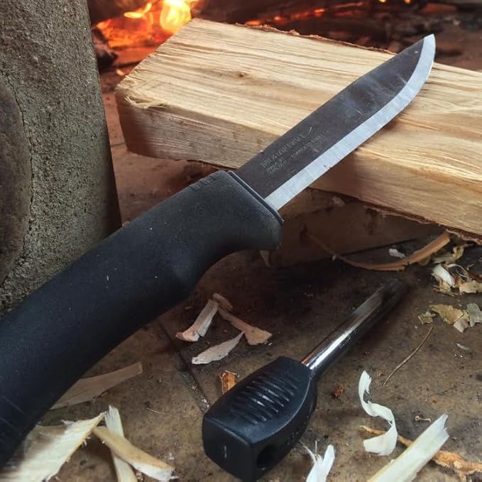 Morakniv Carbon Steel Fixed-Blade Bushcraft Survival Knife with Sheath and Fire Starter Black 4.3 Inch