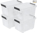50 L Plastic Lidded Storage Bin 4 Pack Clear Latching Storage Box with Wheels