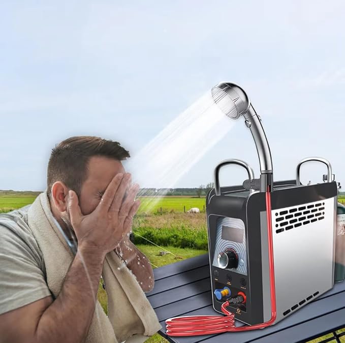 Portable Camping Hiking RV Propane Water Heater &amp Shower Pump w/Built in Battery