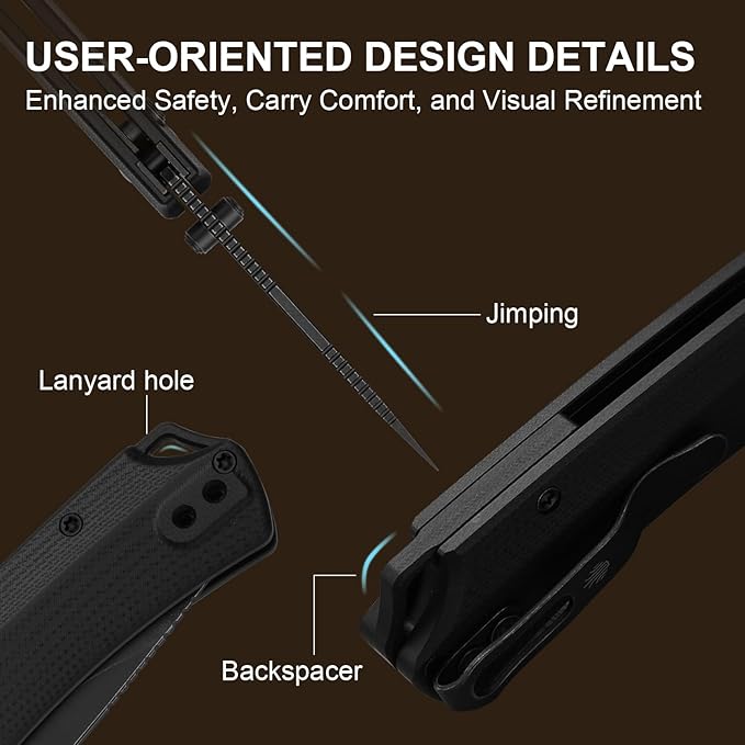 Kizer T1 BD EDC Pocket Knife 3.2 D2 Steel Drop Point Folding Knives with Black G10 Handle Thumb Stud Opener Button Liner Lock for Camping Hiking Fishing V3490.2BM1