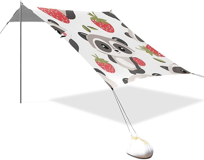 ALAZA Cute Raccoons Strawberry Beach Tent Sun Shelter Portable Canopy Sunshade for Outdoor Camping Picnics Backyard Fun 10x9 ft