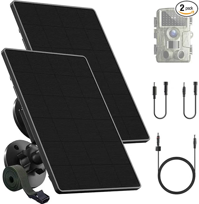 Trail Camera Solar Panel6W Solar Battery Charger Kit 6V/2A 9V/1.5A 12V/1A with 6000mAh Battery for Hunting CameraIP65 Waterproof Hunting Accessory1.7/2.1/1.35mm DC Connectors for Trail Cam (2 Pack)