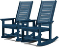 GREENVINES Outdoor Rocking Chairs | Set of 2 | Porch Rocker | HDPE Plastic | Blue | Oversized Rockers | High Back | Big &amp Tall | Ladder Back | for Patio Outside Backyard Balcony Garden