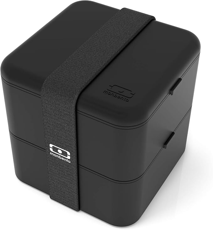 monbento - Large Bento Lunch Box MB Square Onyx with 2 Compartments - 57 oz - Leakproof Lunch Box for Work/Picnic/Meal Prep - BPA Free - Microwave &amp Dishwasher Safe - Black