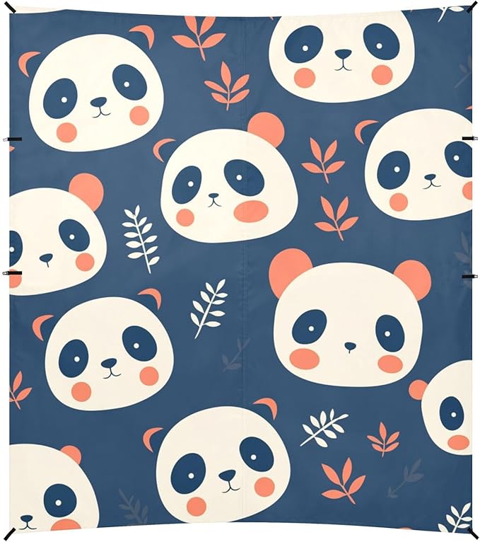 Cute Panda Faces Foldable Beach Tent UPF50+ Protection Lightweight Shade Sun Shelter with Sturdy Poles Sandbags and Shovel for Camping Picnics Backyard &amp Fishing