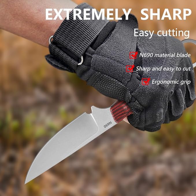 Fixed Blade Knife with Sheath3.22inch N690 Steel Blade KnivesEDC Knife Ergonomic G10 Handle with Full Tang Design Knives for OutdoorGift for Men&ampWomen(Muticolored)