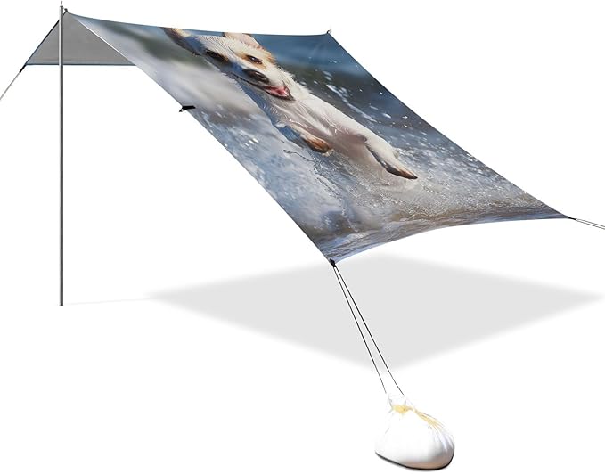 ALAZA Puppy Run at The Beach Beach Tent Sun Shelter Portable Canopy Sunshade for Outdoor Camping Picnics Backyard Fun 10x9 ft