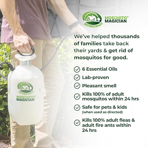 Mosquito Magician Liquid Concentrate - Kills Mosquitoes Fleas and Fire Ants - Use with Pump or Backpack Sprayers Foggers or Automatic Misting Machines - Ideal for Yards Lawns Patios - 1 Gallon