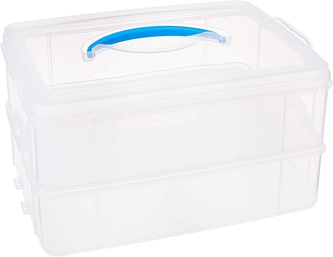 Snapware Snap 'N Stack Portable Storage Bin for Tools and Craft Storage 14.1 x 10.5-Inch Clear BPA-Free Container Tool Box with Stackable Trays Microwave Freezer and Dishwasher Safe