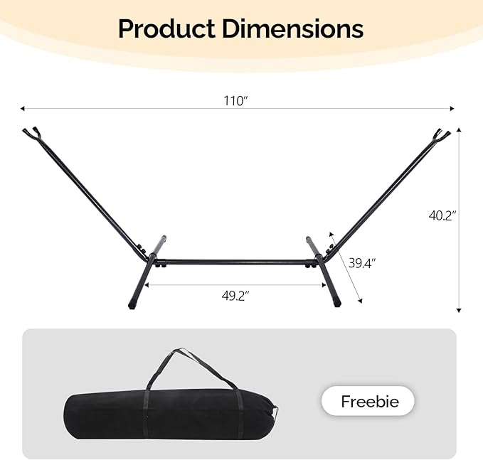 ONCLOUD 9 FT Hammock Stand Only Heavy Duty Adjustable Indoor Outdoor Space Saving Steel Stand with Carrying Case Universal Hammock Stand with 450 Pounds Capacity for Garden (Black)